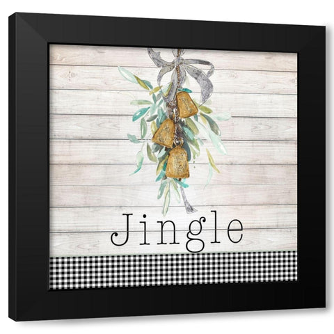 Jingle Bell Wreath Black Modern Wood Framed Art Print by Pinto, Patricia