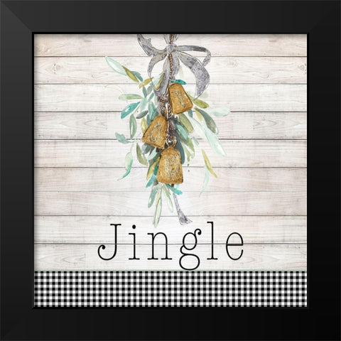 Jingle Bell Wreath Black Modern Wood Framed Art Print by Pinto, Patricia