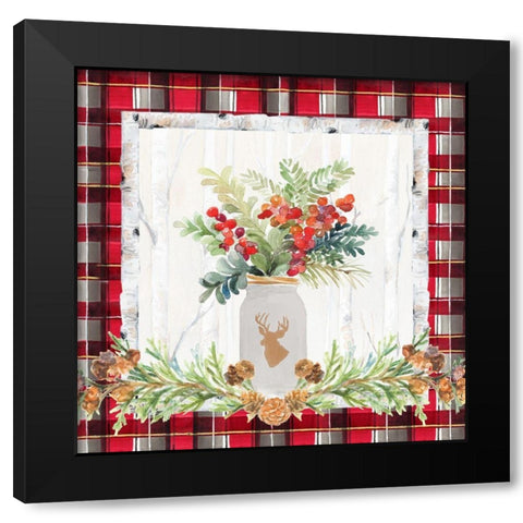 Holiday Sprig on Plaid II Black Modern Wood Framed Art Print by Loreth, Lanie