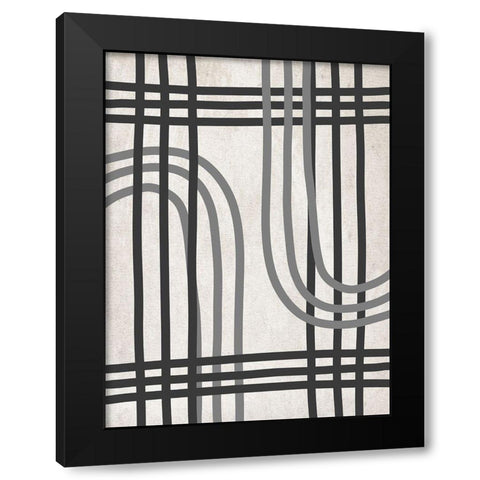 String Shapes Black Modern Wood Framed Art Print with Double Matting by SD Graphics Studio