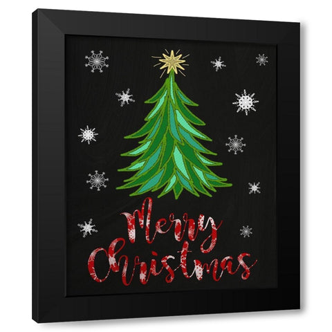 Merry Christmas Tree Black Modern Wood Framed Art Print by Metz, Andi