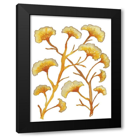 Gold Floral Branches Black Modern Wood Framed Art Print with Double Matting by Medley, Elizabeth