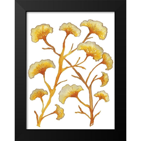 Gold Floral Branches Black Modern Wood Framed Art Print by Medley, Elizabeth