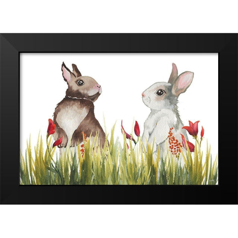 Bunnies Among the Flowers I Black Modern Wood Framed Art Print by Medley, Elizabeth