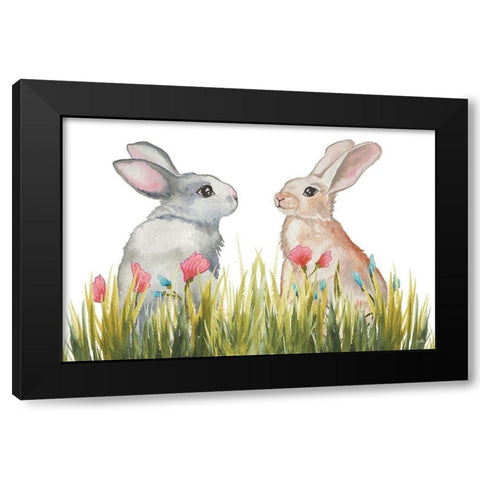 Bunnies Among the Flowers II Black Modern Wood Framed Art Print with Double Matting by Medley, Elizabeth