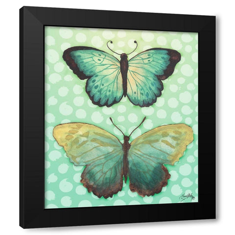 Butterfly Duo in Teal Black Modern Wood Framed Art Print with Double Matting by Medley, Elizabeth