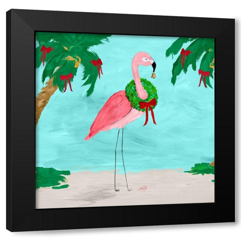 Fa La La La Flamingo Holiday I Black Modern Wood Framed Art Print with Double Matting by DeRice, Julie