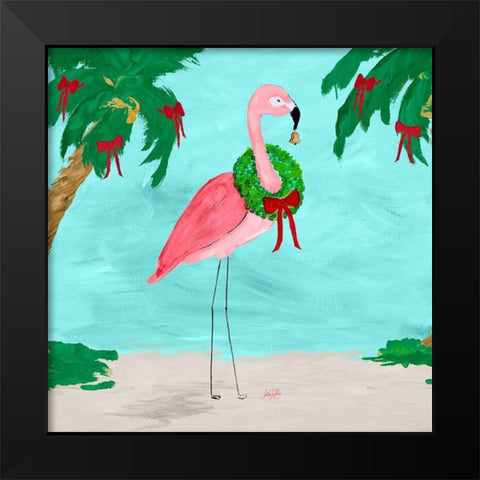 Fa La La La Flamingo Holiday I Black Modern Wood Framed Art Print by DeRice, Julie