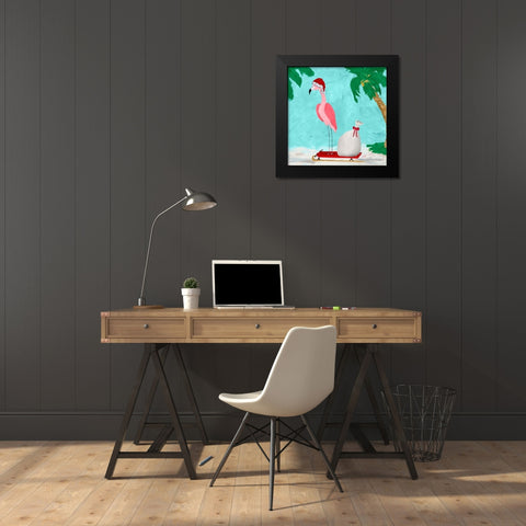 Fa La La La Flamingo Holiday II Black Modern Wood Framed Art Print by DeRice, Julie