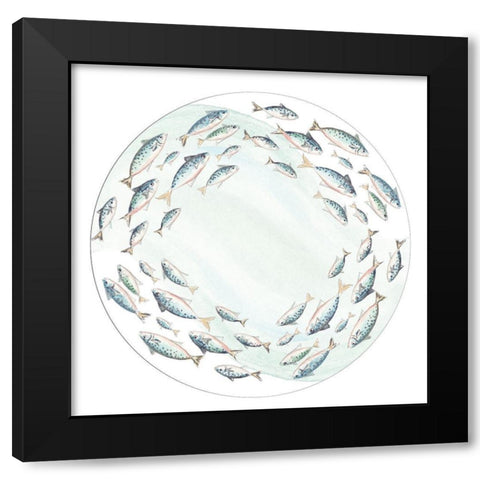 Circle Of Fish Black Modern Wood Framed Art Print with Double Matting by Pinto, Patricia