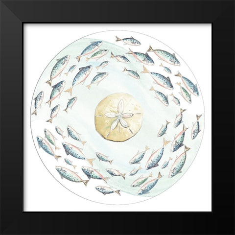 Circle of Fishes with Sand Dollar Black Modern Wood Framed Art Print by Pinto, Patricia