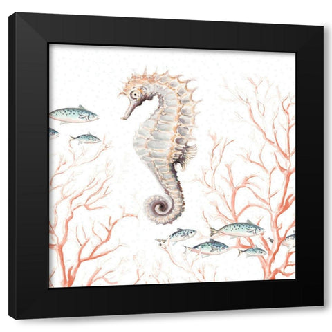 Seahorse On Coral Black Modern Wood Framed Art Print with Double Matting by Pinto, Patricia