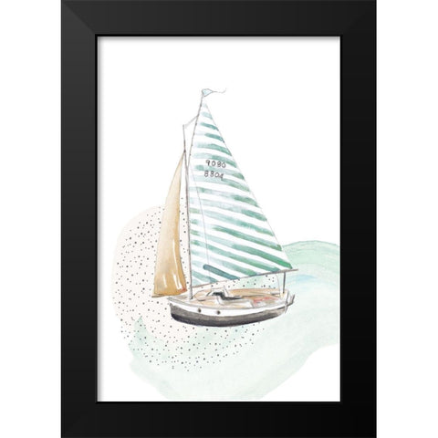 Turquoise Sail Boat Black Modern Wood Framed Art Print by Pinto, Patricia