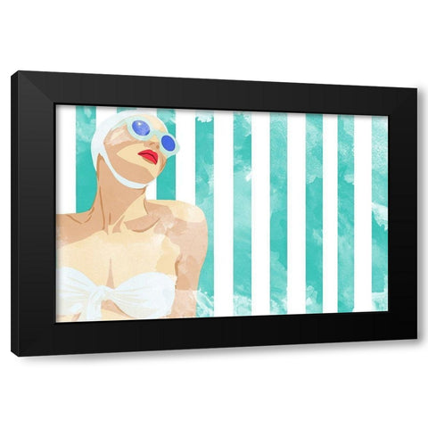 Bathing Beauty On Teal Towel Black Modern Wood Framed Art Print by Bucheli, Jen