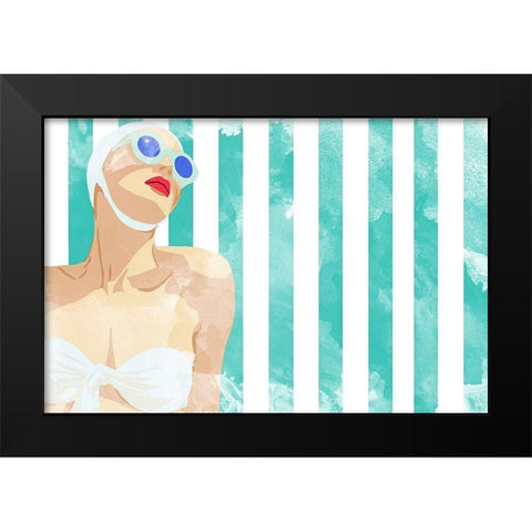 Bathing Beauty On Teal Towel Black Modern Wood Framed Art Print by Bucheli, Jen