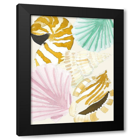 Seashell Collage Black Modern Wood Framed Art Print by Bucheli, Jen