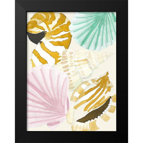 Seashell Collage Black Modern Wood Framed Art Print by Bucheli, Jen