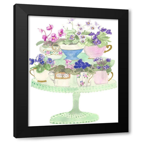 Floral Tea Cups Black Modern Wood Framed Art Print with Double Matting by Bucheli, Jen
