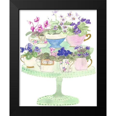 Floral Tea Cups Black Modern Wood Framed Art Print by Bucheli, Jen