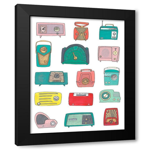 Retro Radios Black Modern Wood Framed Art Print by Bucheli, Jen