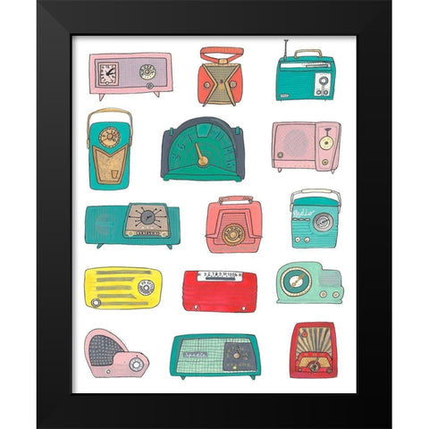 Retro Radios Black Modern Wood Framed Art Print by Bucheli, Jen