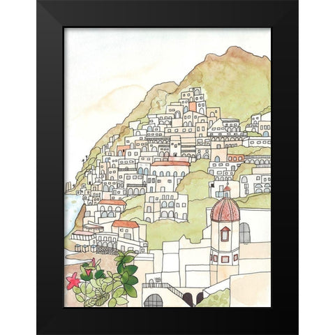 Sketched Mediterranean Cityscape Black Modern Wood Framed Art Print by Bucheli, Jen