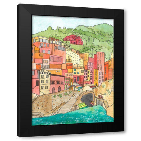 Village By The River Black Modern Wood Framed Art Print with Double Matting by Bucheli, Jen