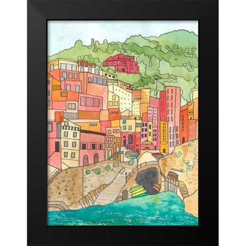 Village By The River Black Modern Wood Framed Art Print by Bucheli, Jen