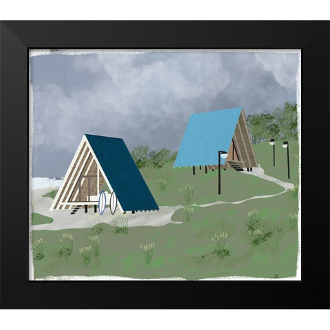 Lake Cabins At Dusk Black Modern Wood Framed Art Print by Bucheli, Jen