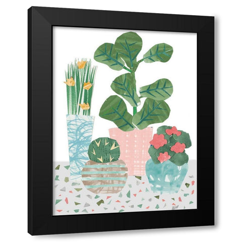 Flower Party on Terrazo Black Modern Wood Framed Art Print by Bucheli, Jen