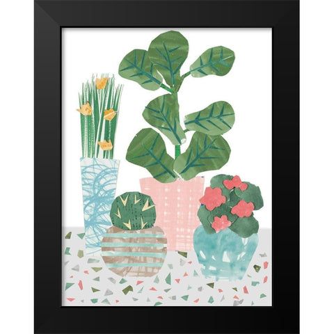 Flower Party on Terrazo Black Modern Wood Framed Art Print by Bucheli, Jen