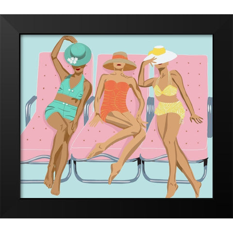 Lounging Ladies On Pink Chairs Black Modern Wood Framed Art Print by Bucheli, Jen