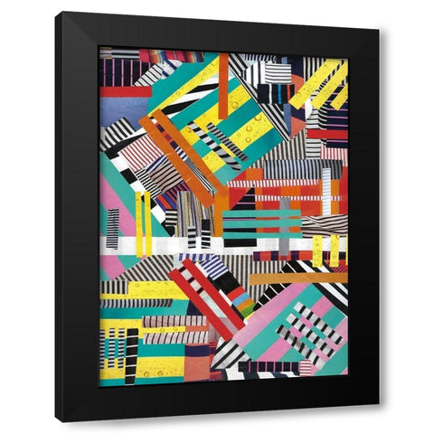 Colorful Abstract Lines Black Modern Wood Framed Art Print by Bucheli, Jen