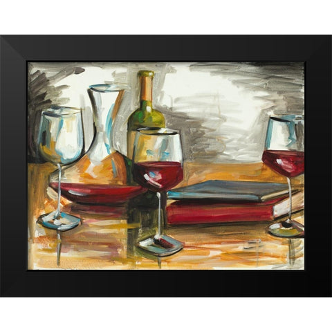 Wine and Books Black Modern Wood Framed Art Print by French-Roussia, Heather A.