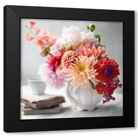 Afternoon Tea Floral Black Modern Wood Framed Art Print by Gardner, Sarah