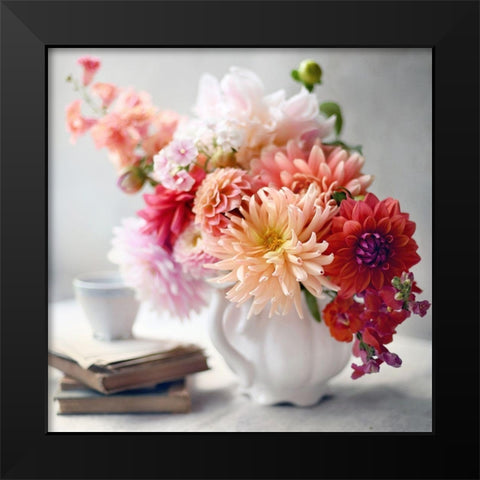 Afternoon Tea Floral Black Modern Wood Framed Art Print by Gardner, Sarah