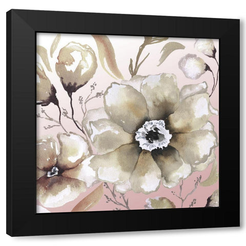 Neutral Flowers on Pink I Black Modern Wood Framed Art Print with Double Matting by Medley, Elizabeth