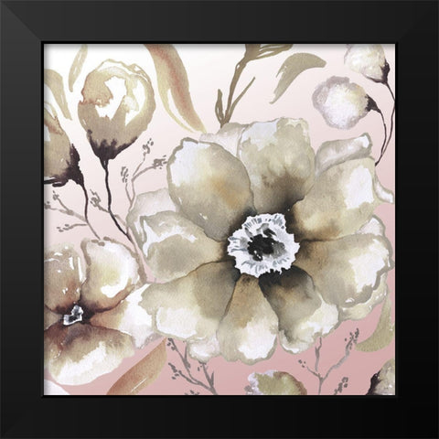 Neutral Flowers on Pink I Black Modern Wood Framed Art Print by Medley, Elizabeth