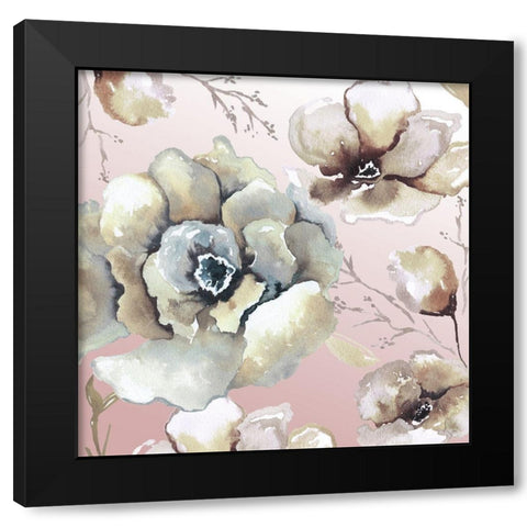 Neutral Flowers on Pink II Black Modern Wood Framed Art Print by Medley, Elizabeth