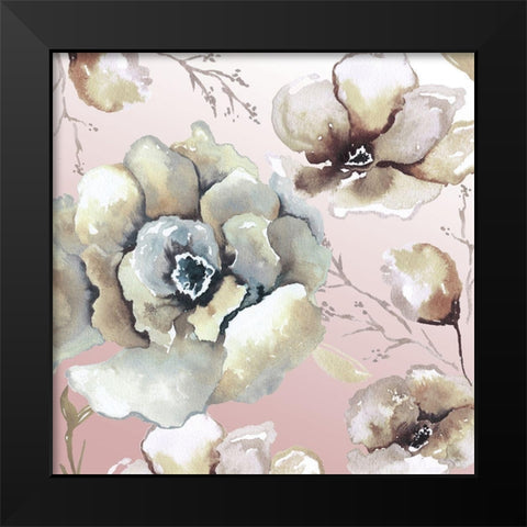 Neutral Flowers on Pink II Black Modern Wood Framed Art Print by Medley, Elizabeth