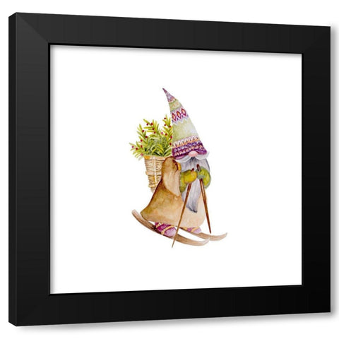Skiing Gnome Black Modern Wood Framed Art Print with Double Matting by Gaynor, Janice
