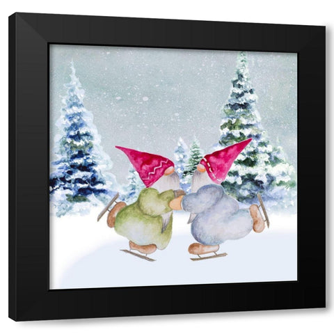 Gnomes Ice Skating II Black Modern Wood Framed Art Print with Double Matting by Gaynor, Janice
