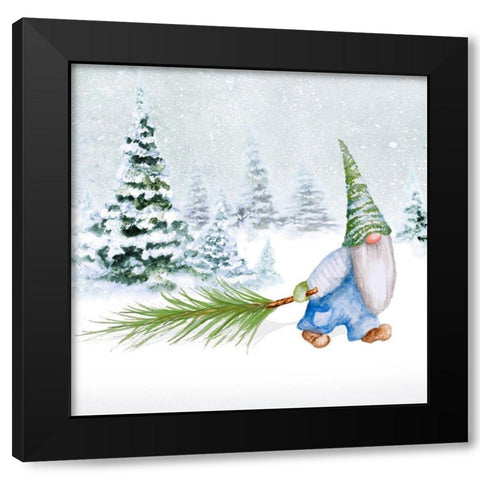 Gnomes on Winter Holiday I Black Modern Wood Framed Art Print with Double Matting by Gaynor, Janice