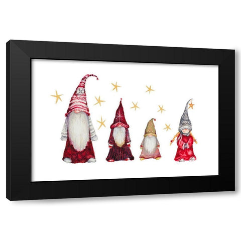 Gnome Family Black Modern Wood Framed Art Print with Double Matting by Gaynor, Janice