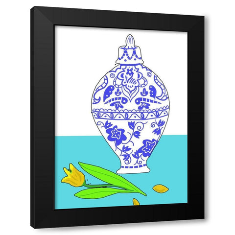 Blue Vase II Black Modern Wood Framed Art Print by Mosher, Deidre