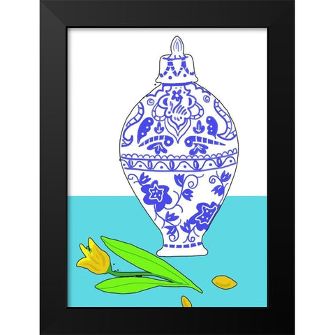Blue Vase II Black Modern Wood Framed Art Print by Mosher, Deidre