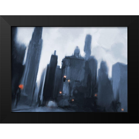 Foggy Evening in the City Black Modern Wood Framed Art Print by Meneely, Dan