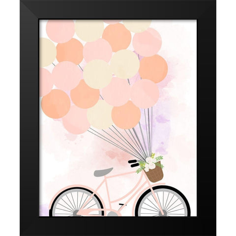 Bike Ride With Balloons Black Modern Wood Framed Art Print by Quach, Anna