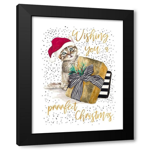 Wishing You A Prrrfect Christmas Black Modern Wood Framed Art Print by Pinto, Patricia