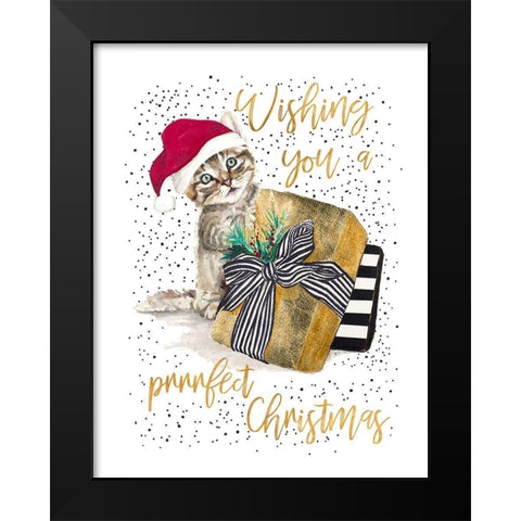 Wishing You A Prrrfect Christmas Black Modern Wood Framed Art Print by Pinto, Patricia